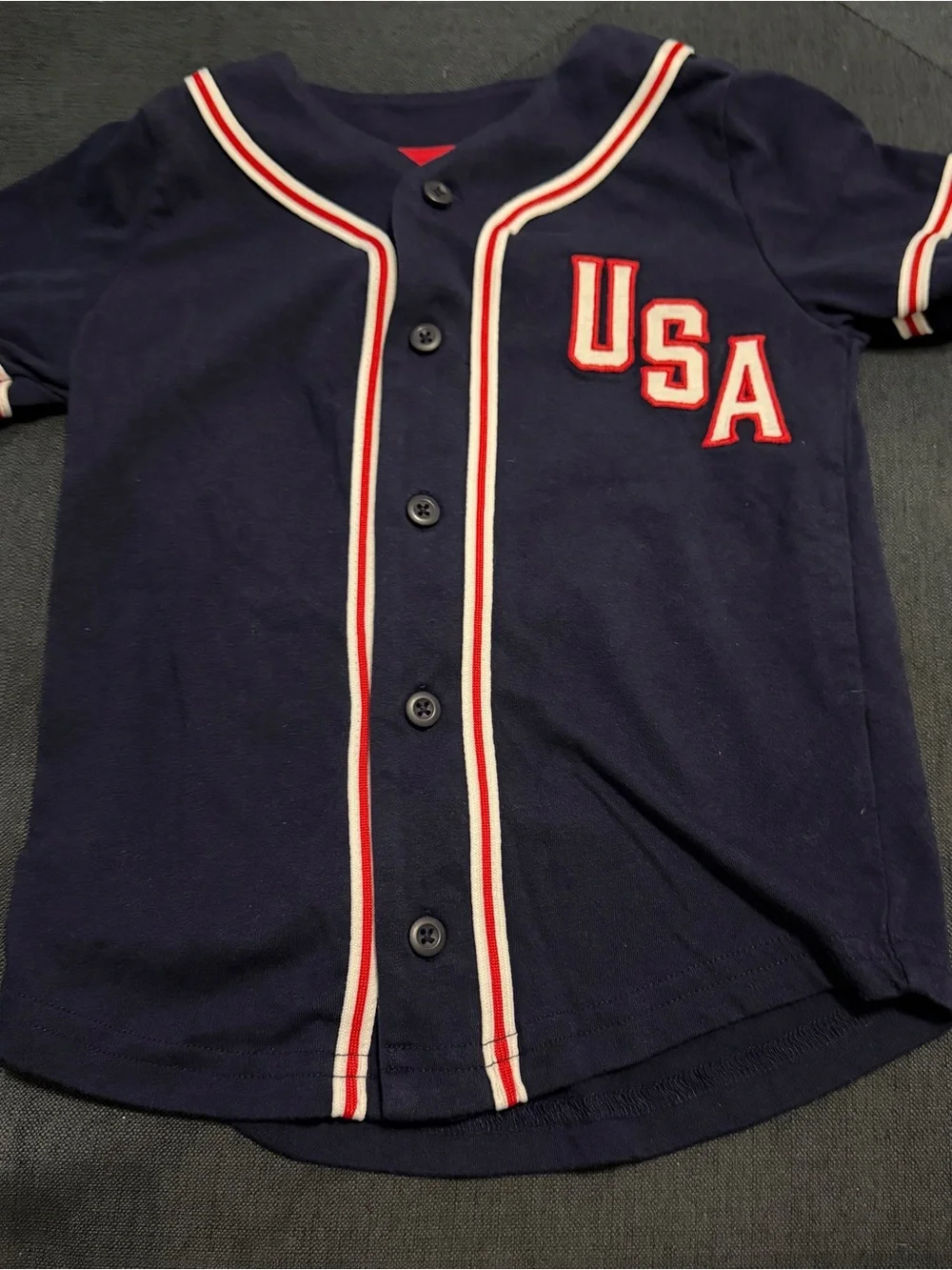 USA Navy Blue Kids Baseball Jersey Top Carter's Buttonup Sz 4